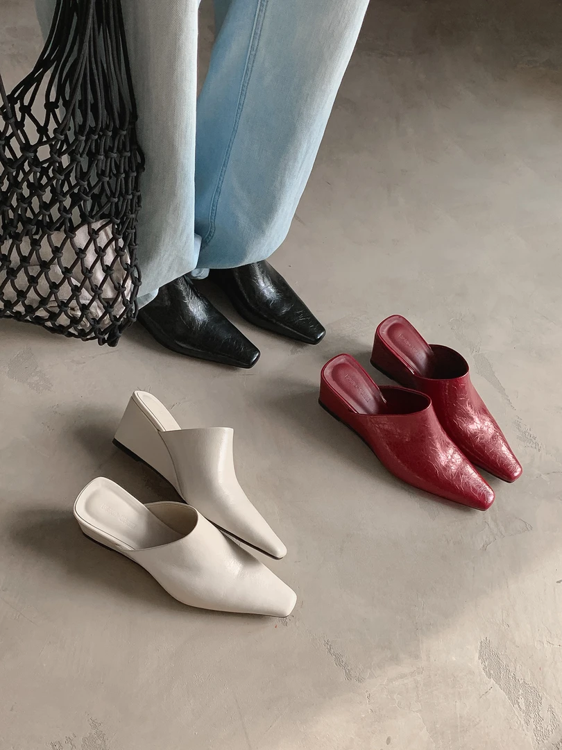 【唐唐家】高级感简约百搭包头拖鞋高跟方头深口一脚蹬真皮外穿拖