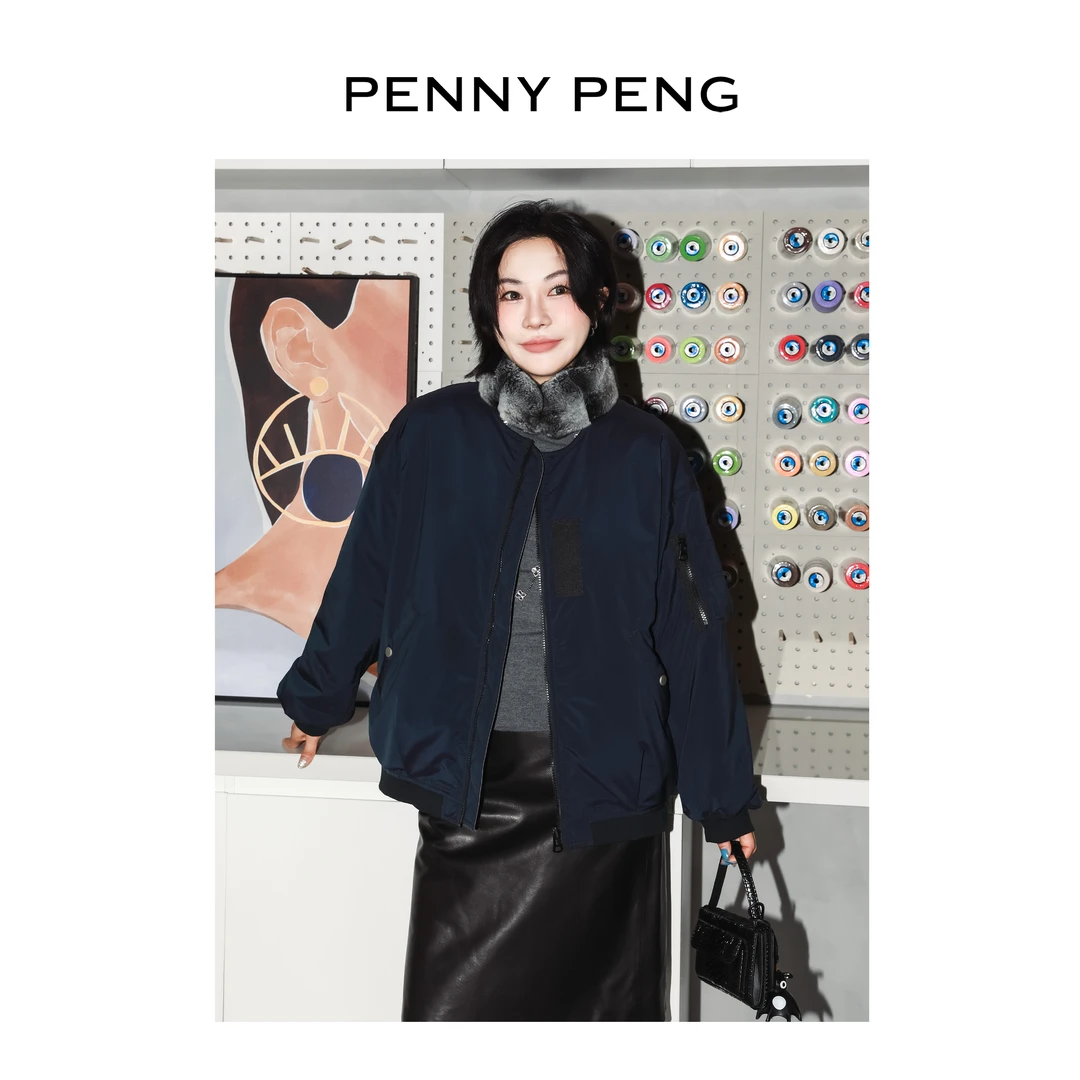 PENNYPENG 经典美式 秋冬帅气圆领休闲宽松两面穿夹克工装外套