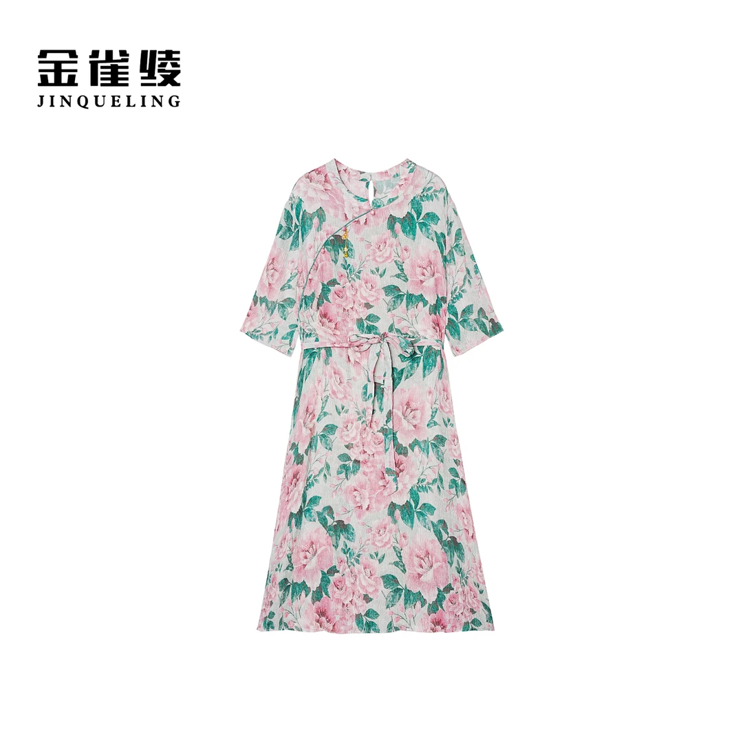 金雀绫【粉黛佳人】桑蚕丝新中式轻奢高级感加宽加大连衣裙SZA2L387