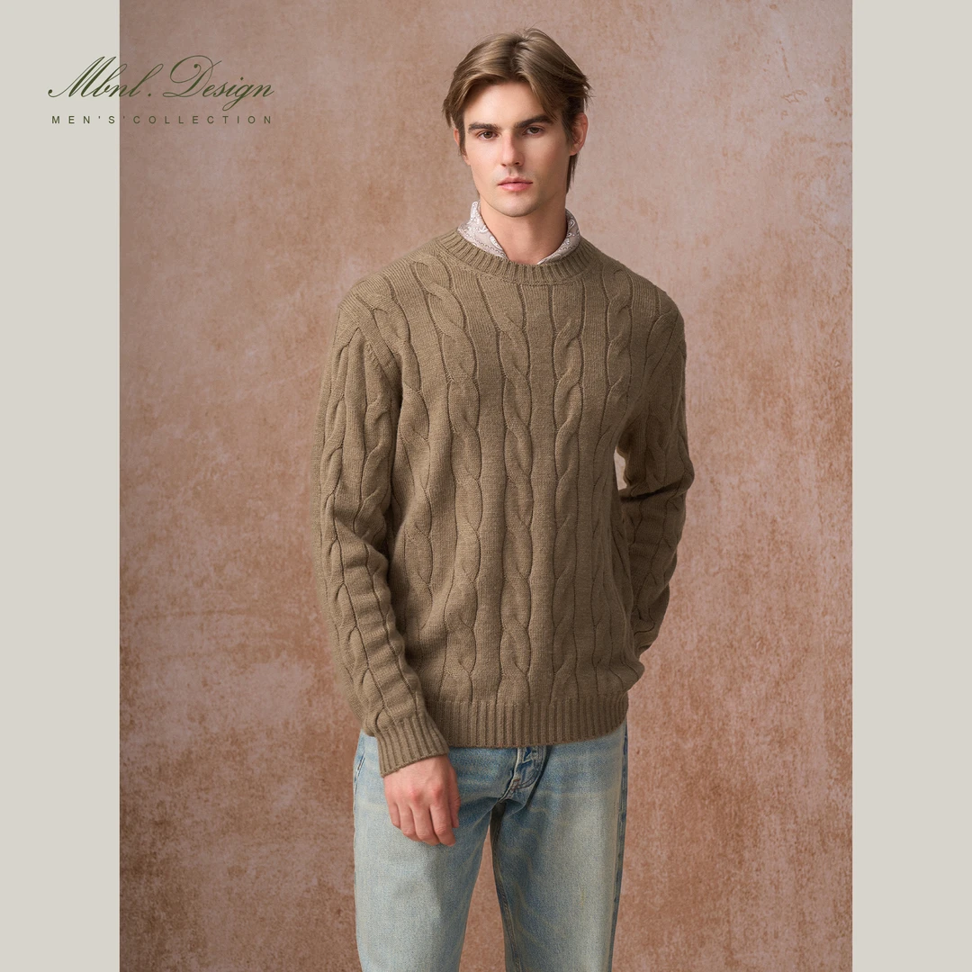 MBNL-F「L.P 绞花」秦磊男装30支羊毛定织立体花纹毛衣LL-WSY1173
