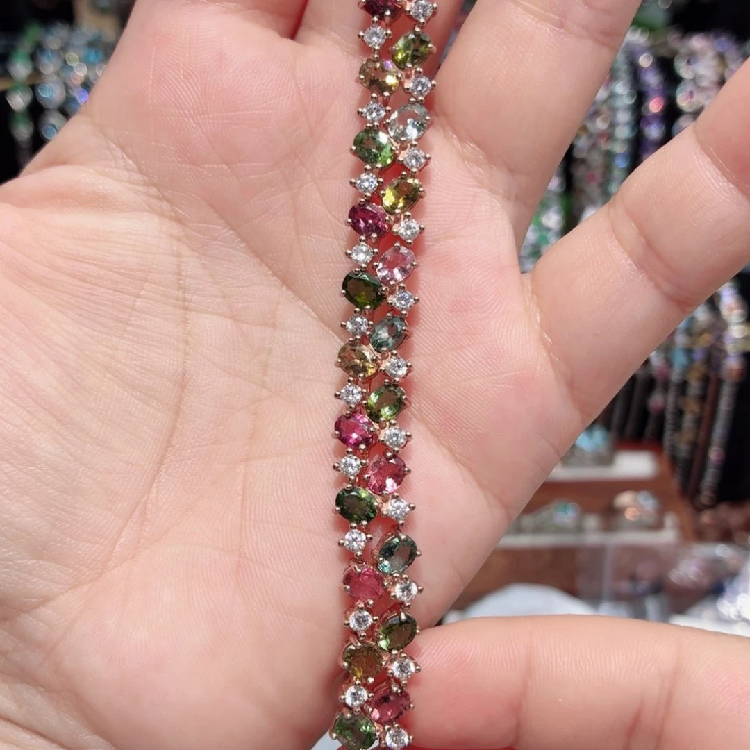 手链银S925镶嵌碧玺