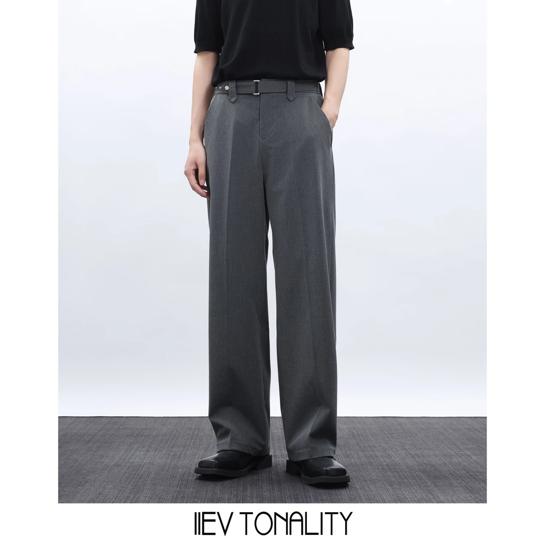 11EV 那不勒斯高级感宽松直筒西装裤极简腰带纯色长裤垂感阔腿裤