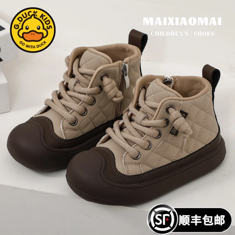 G.DUCK小黄鸭状元棉鞋童软底板鞋2024秋冬季新款侧拉链舒适男女童