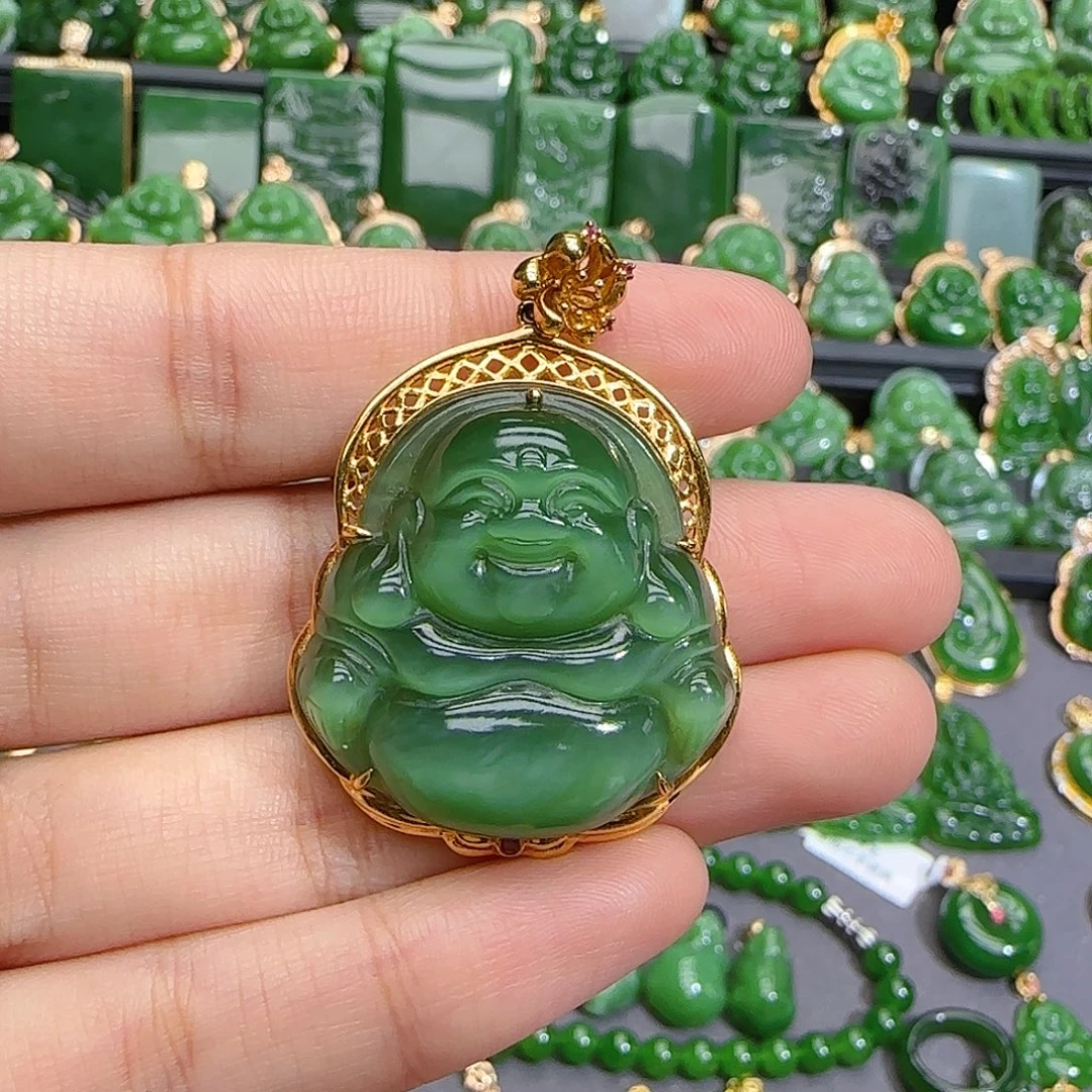 和田玉（碧玉）18K金镶嵌颈饰