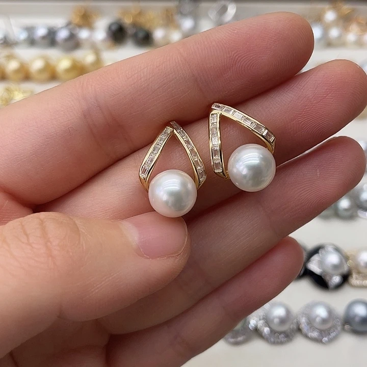银S925镶嵌海水珍珠耳饰