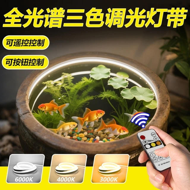 光谱鱼缸LED灯带 2025新款古法养鱼专用防水造景陶瓷圆缸气氛灯