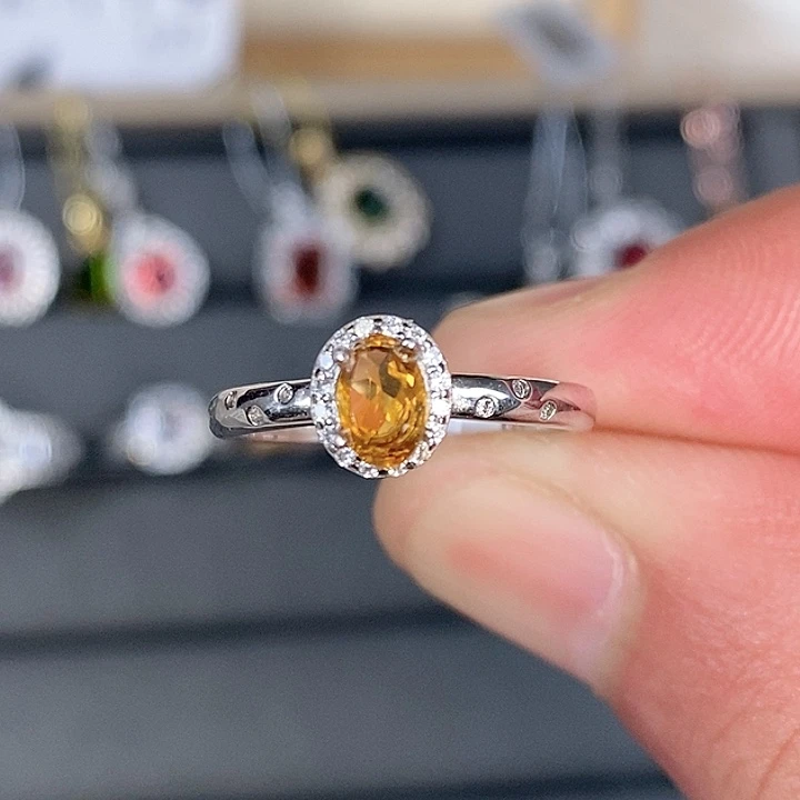 黄晶戒指银S925镶嵌戒指