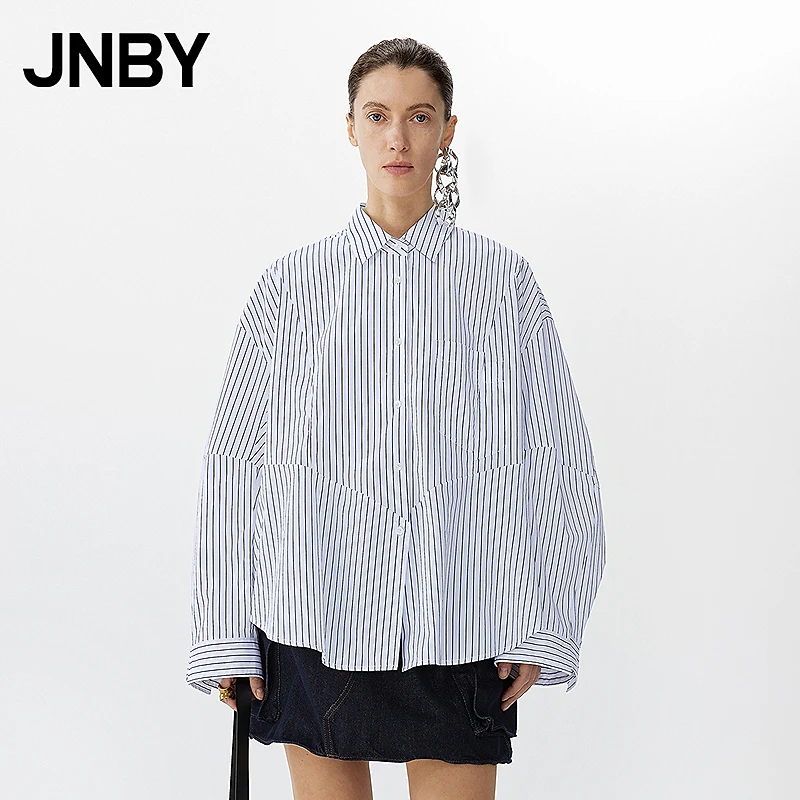 【商场同款新品】JNBY/江南布衣25春衬衣宽松条纹衬衫女5P1210790