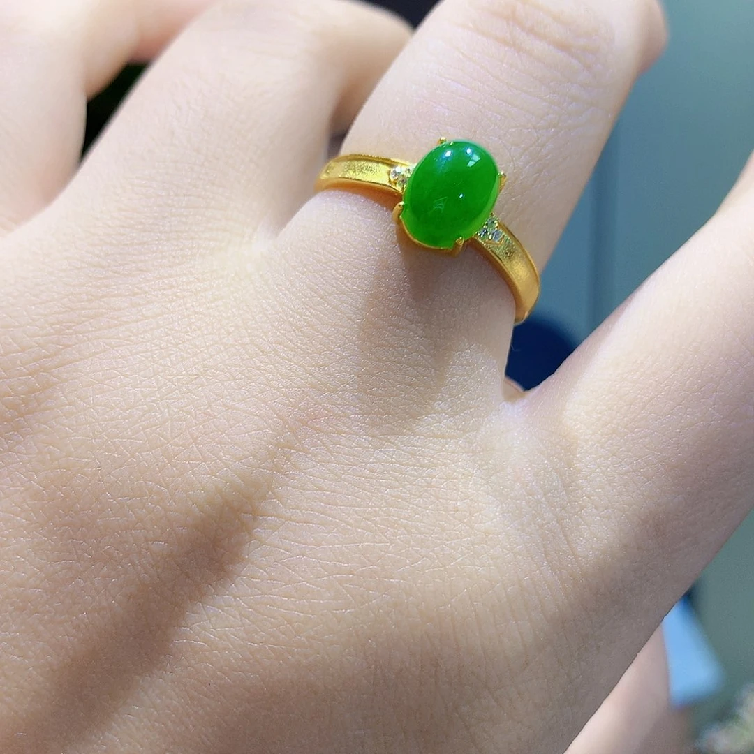 和田玉（碧玉）戒指银S925镀金镶嵌