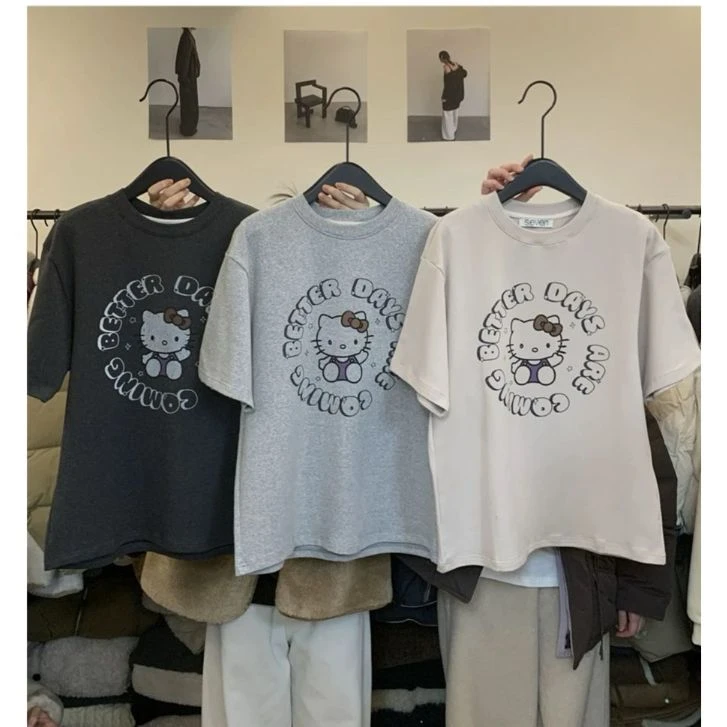 【字母KT喵】Y韩代pepper圆领磨毛短袖上衣宽松显瘦短袖设计款