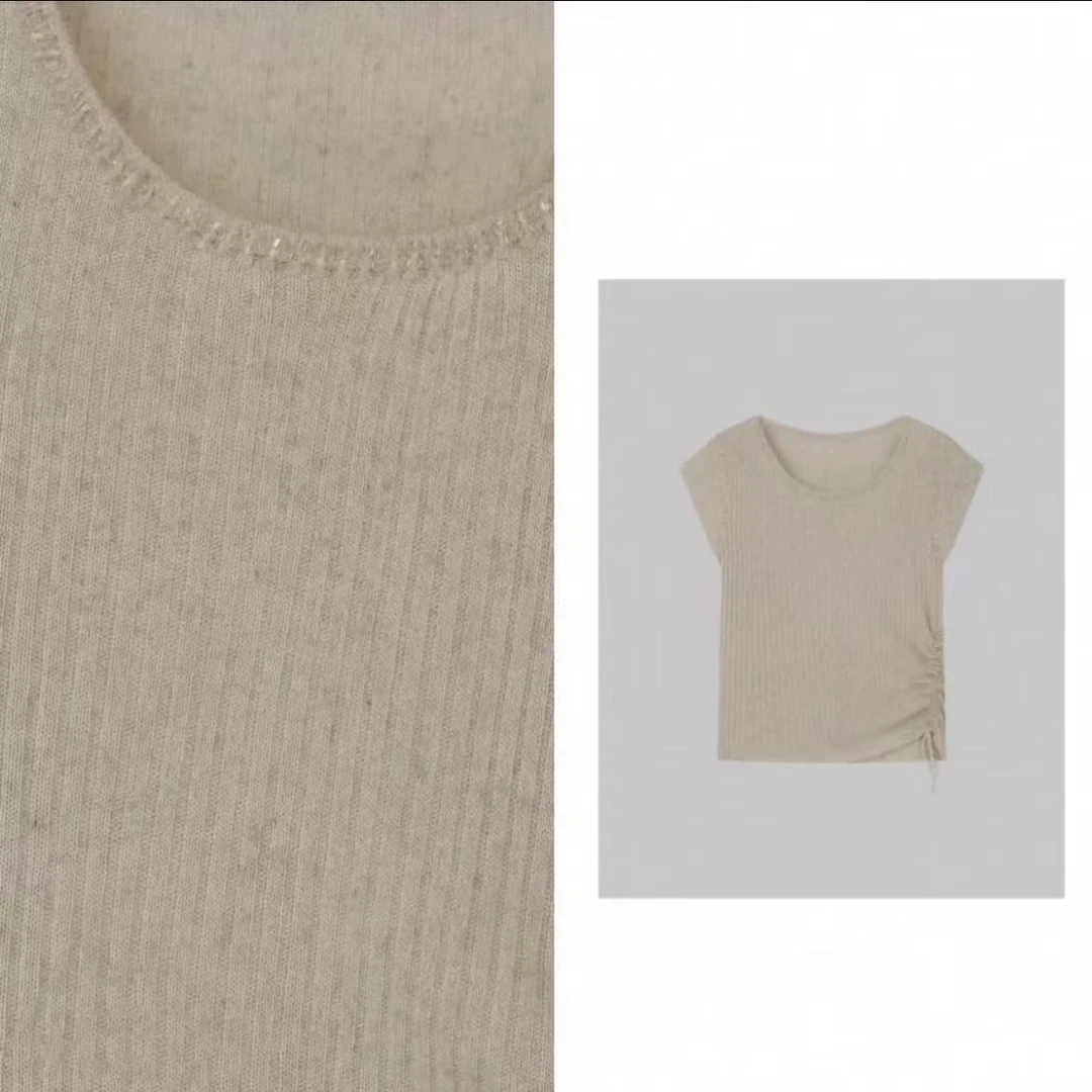 夏季爆款串珠抽绳设计时尚减龄针织衫法式气质显瘦百搭飞飞袖上衣