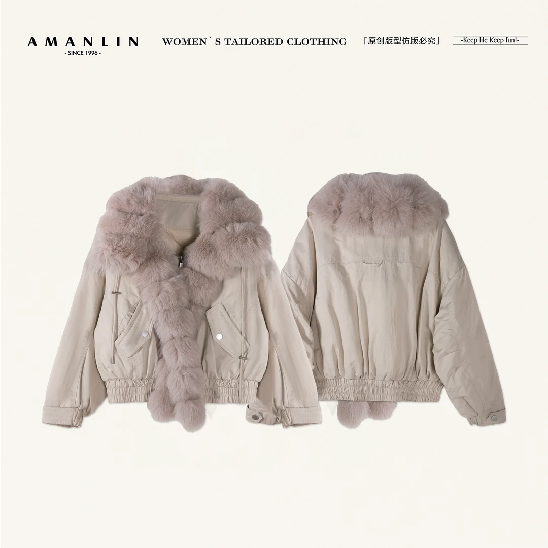 AMANLIN/阿谩琳琥珀流光超大毛领夹克服飞行服加厚羽绒服Y603138