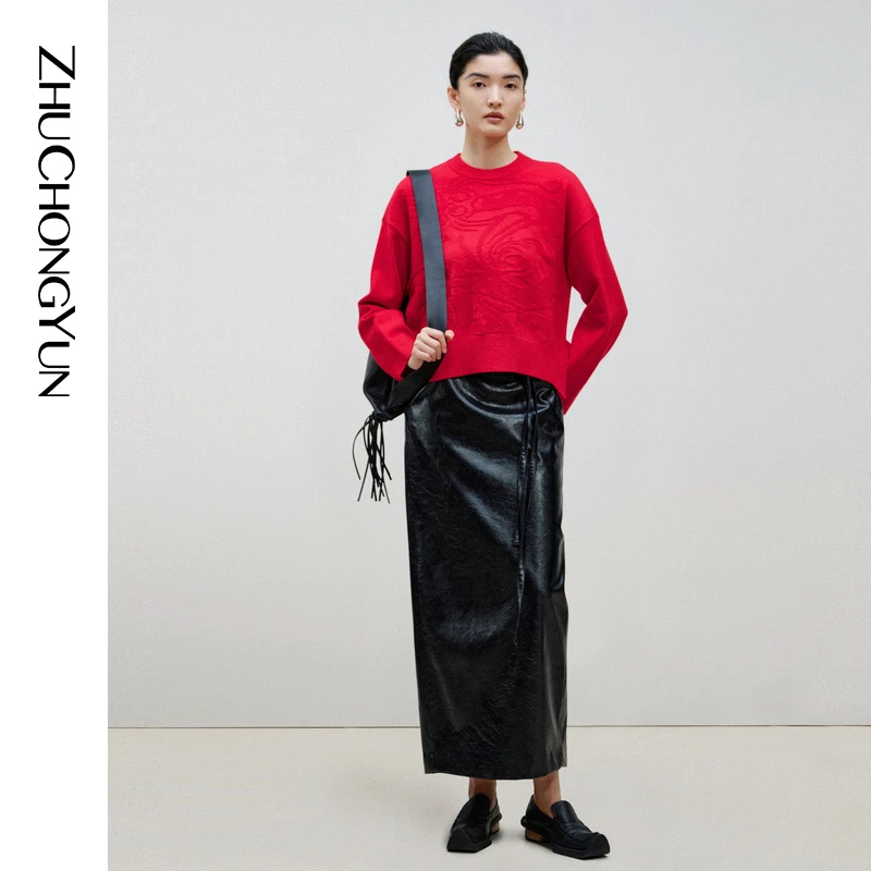 【星线好物】ZHUCHONGYUN春红色肌理感针织上衣C1EG1775M