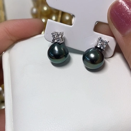 海水珍珠耳饰银S925镶嵌9-19