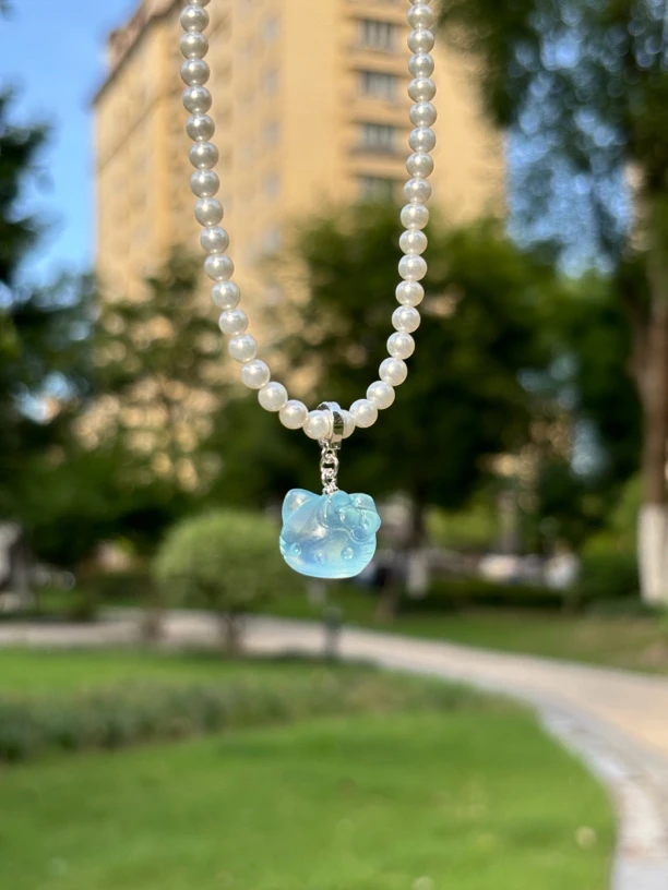 「Gem Kitty」海蓝宝猫猫头吊坠不含链