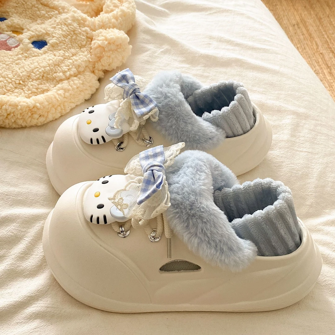 可拆卸EVA棉拖冬季新款蝴蝶结小猫软底保暖棉拖鞋包跟棉拖鞋
