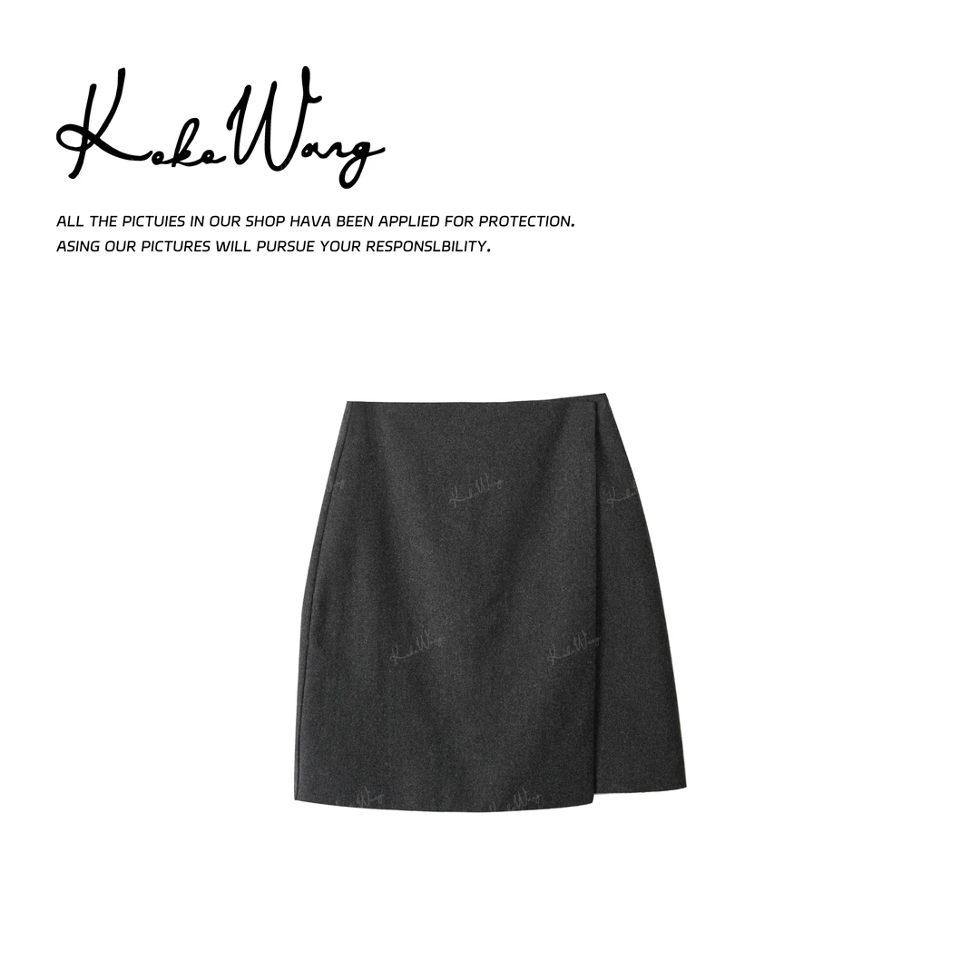 KOKO WANG秋冬羊毛混纺一片式设计不规则显瘦半身裙N2445K24Q51