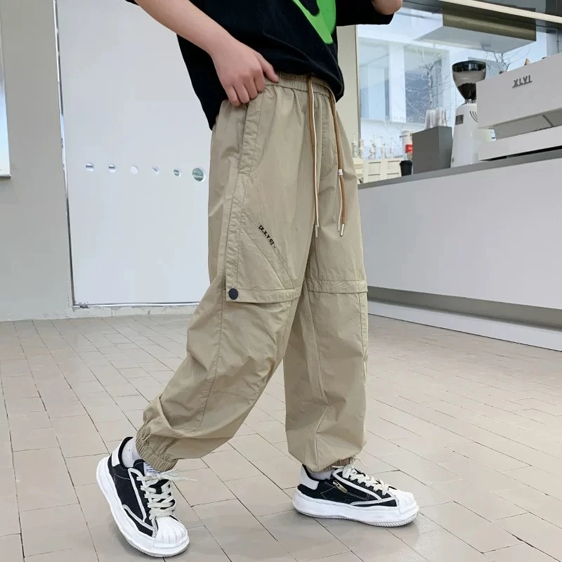 【夏季薄款】儿童运动工装裤休闲裤宽松长裤子男孩全棉防蚊速干裤