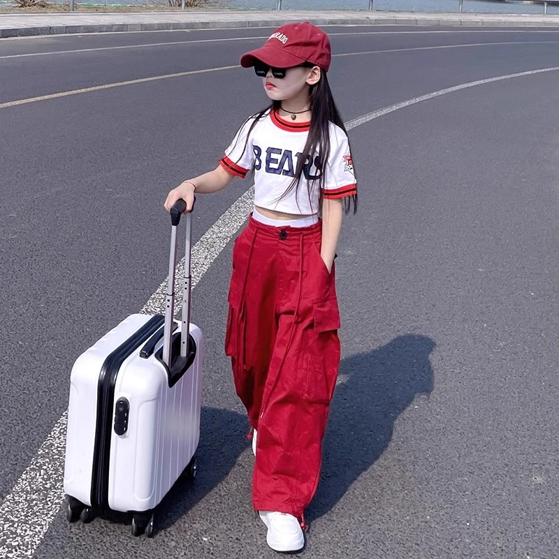 女童工装裤套装2025夏季新款时髦洋气短袖两件套女孩夏装休闲运动