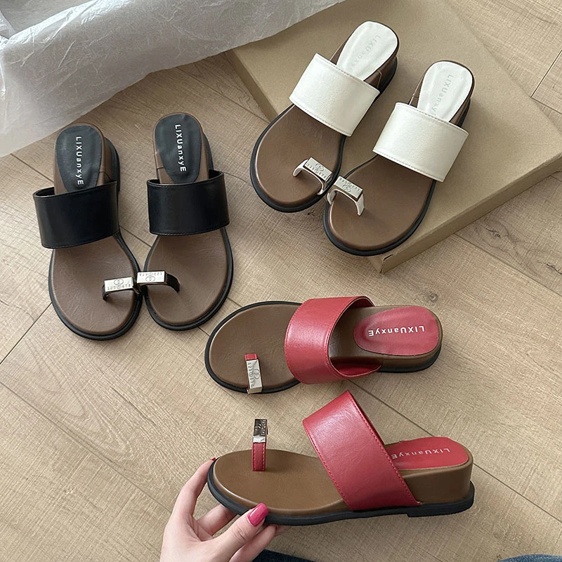 百搭夏季软底复古外穿防滑平底ol网红时尚休闲厚底坡跟法式凉拖鞋