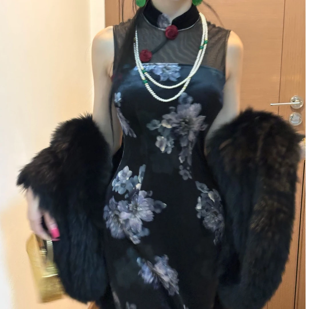 LHMknk1画报夫人原创自制中式改良拼接旗袍 港工朦胧花