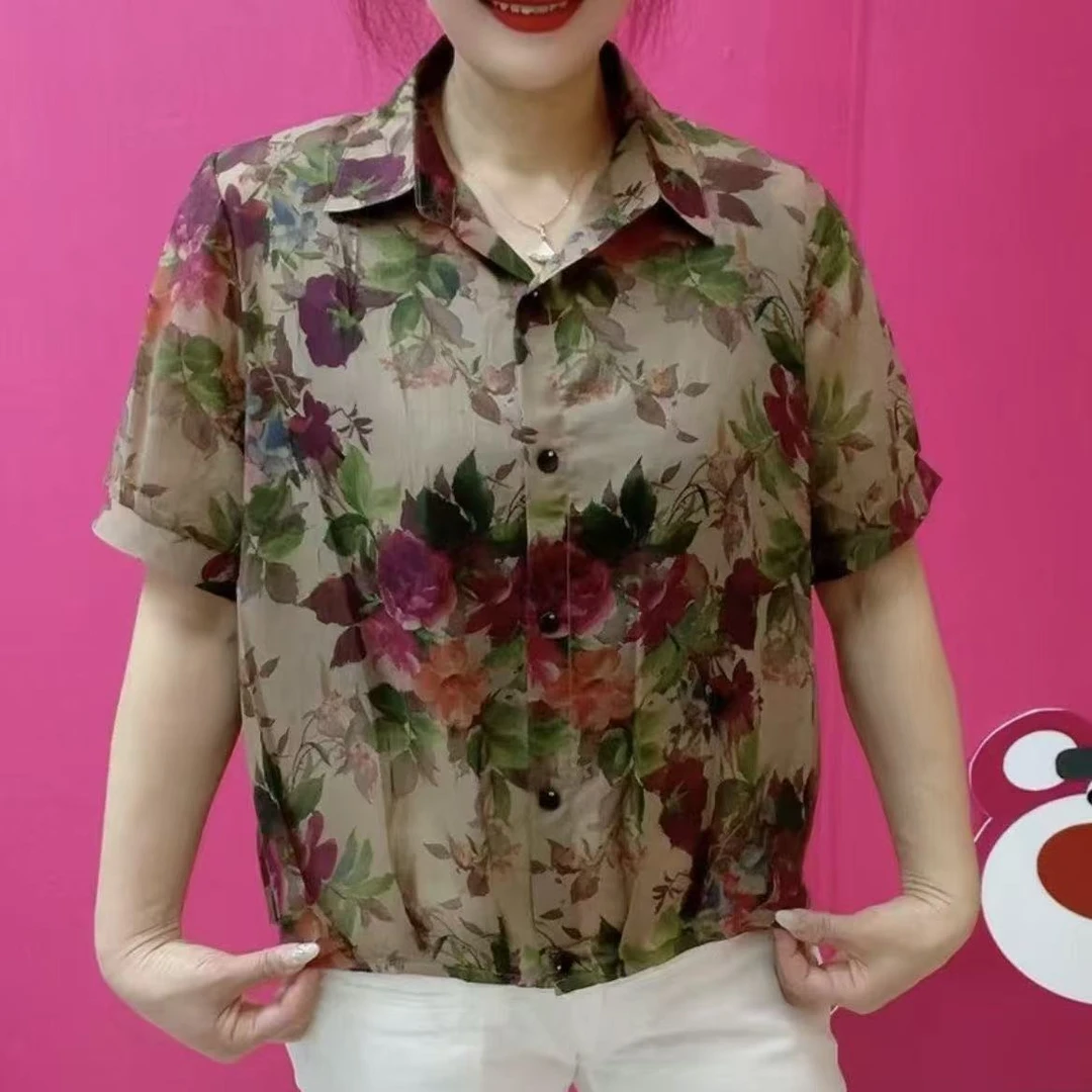 新款夏季高档妈妈遮肚碎花衬衫