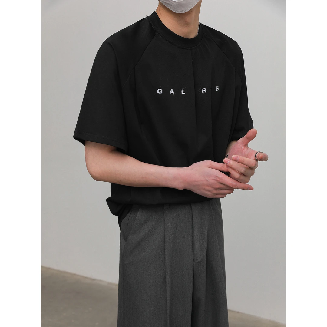 卓卓夏季韩国字母刺绣短袖T恤 男士纯棉插肩袖潮牌圆领半袖体恤衫