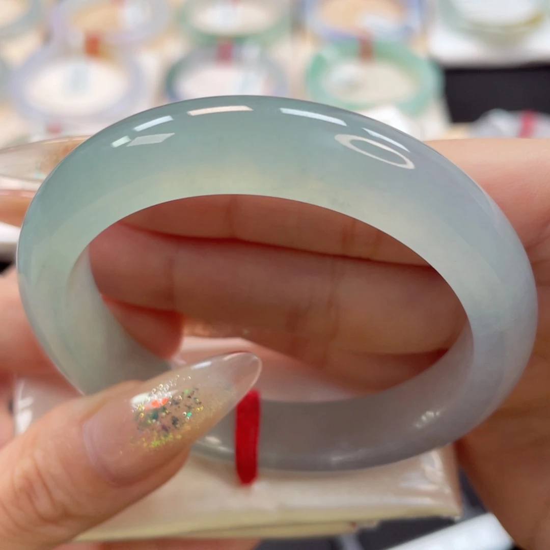 未镶嵌手镯翡翠54果冻肉 冰胶透春彩25号