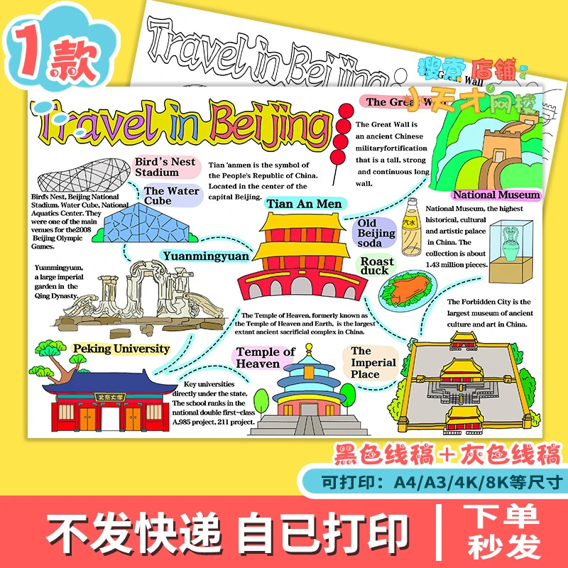 北京旅行记英语手抄报电子版暑假期旅游故宫长城北京英文小报t781