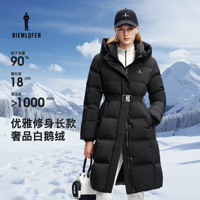 比音勒芬高尔夫冬季新款外套休闲防风高领长款鹅绒百搭羽绒服女士