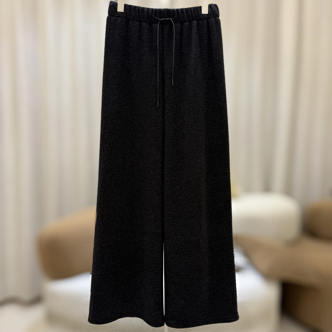 zaw大码女装加绒毛呢裤女秋冬显瘦百搭休闲阔腿直筒胖mm裤子25509