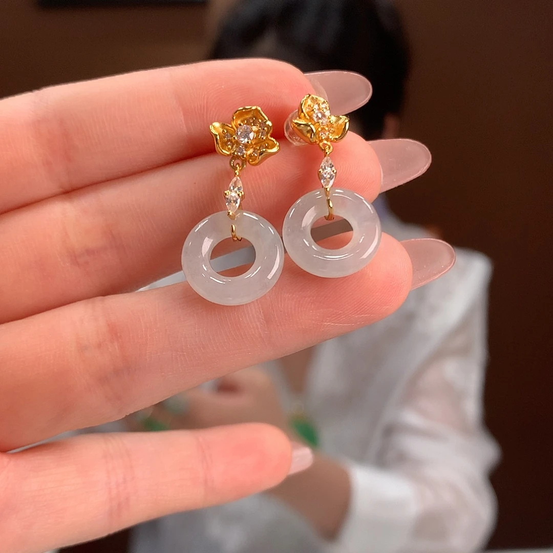 银S925镶嵌翡翠耳饰