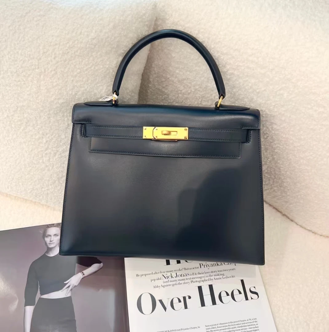 99新 Hermes/爱马仕 黑金 box皮 Kelly28 中古款 圈R刻