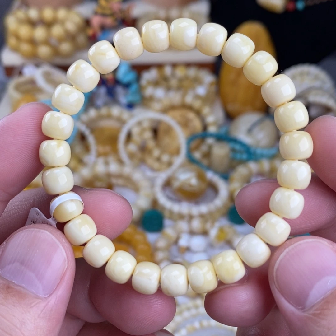 蜜蜡未镶嵌手链瓷白白蜡满白7.9mm