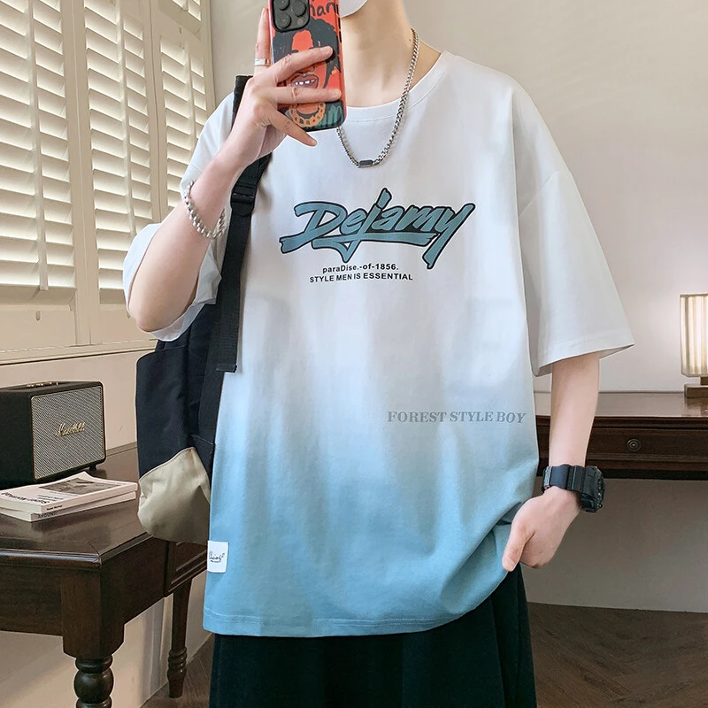 夏季短袖t恤男孩初中高中学生青少年大童潮流男装圆领休闲上衣服