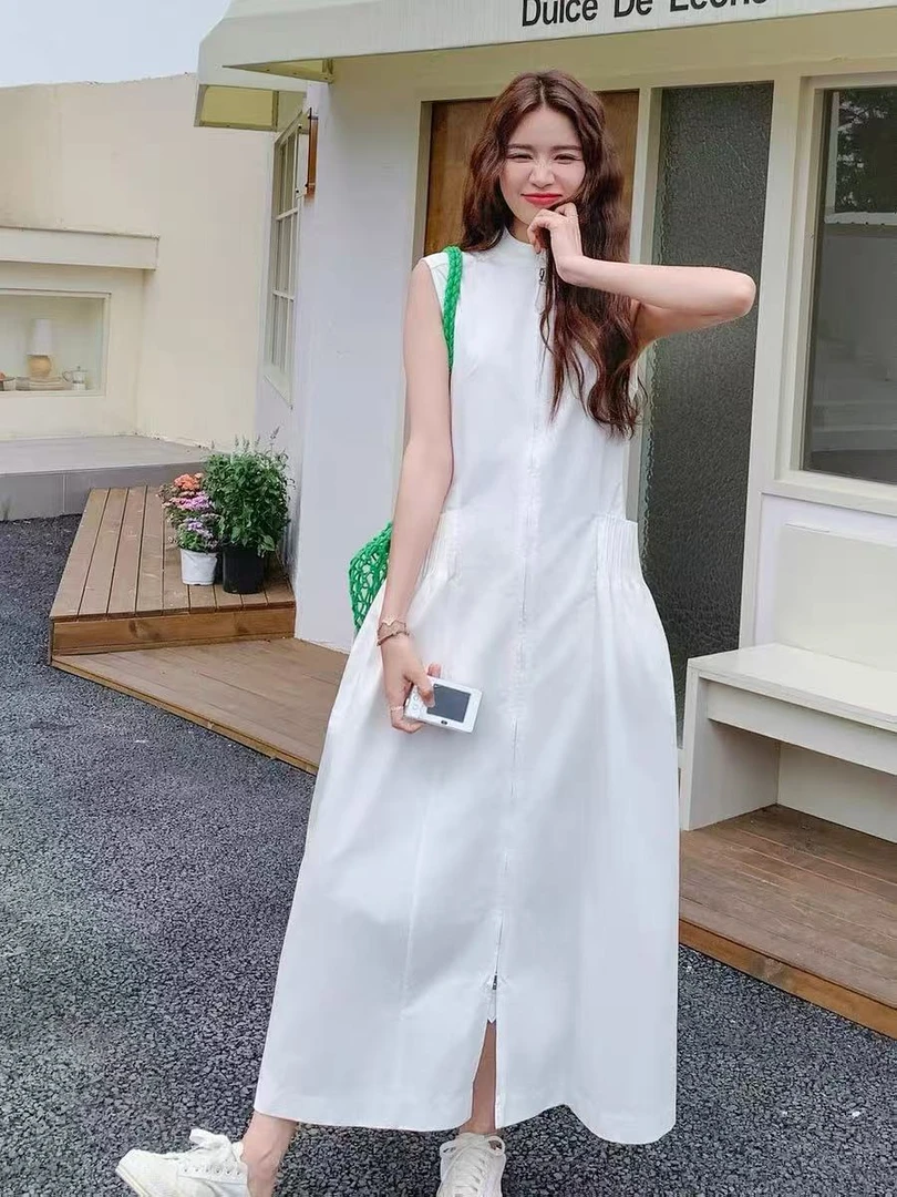2025夏季新款长裙法式气质轻奢高级感简单大方得体掐腰白色连衣裙