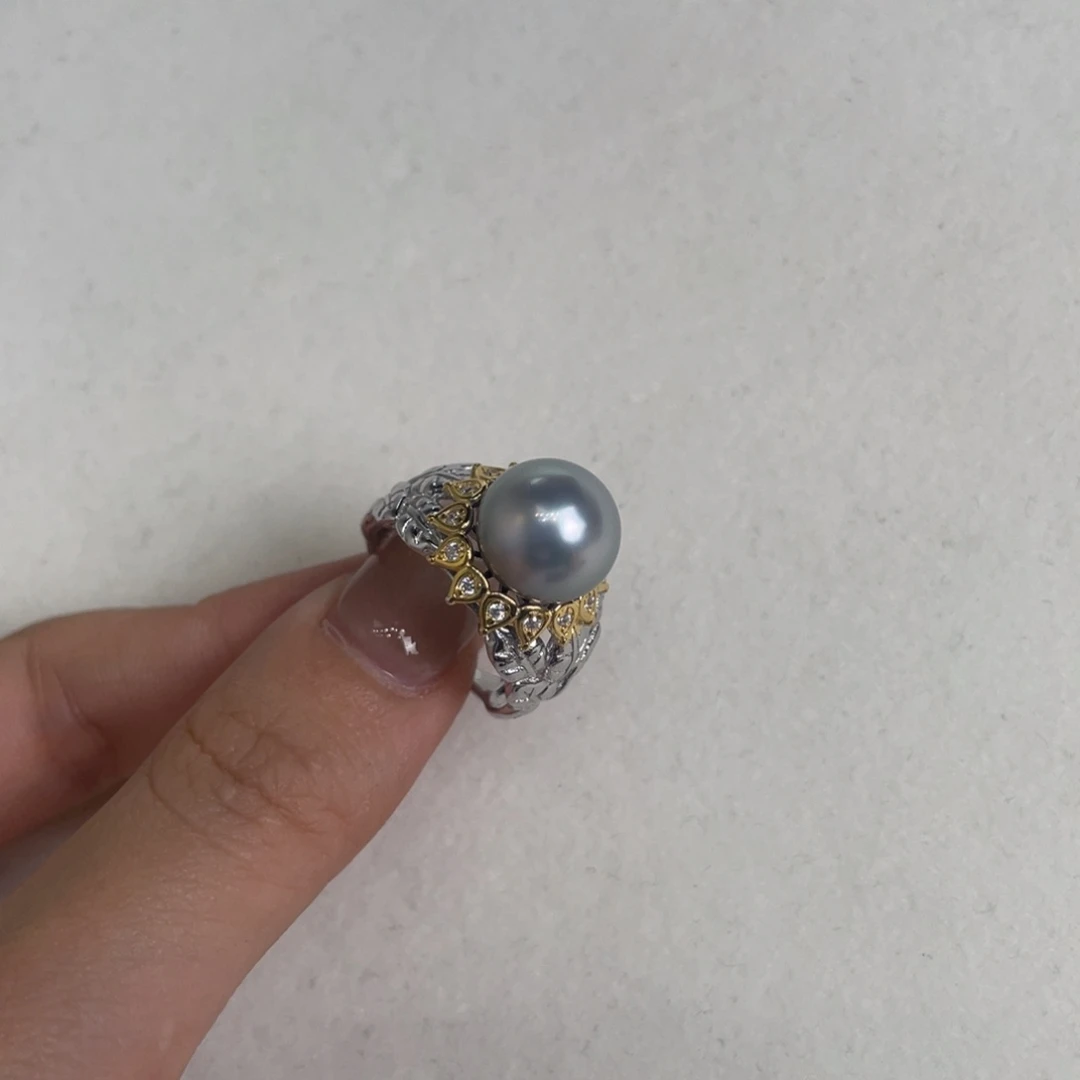 银S925镶嵌戒指海水珍珠
