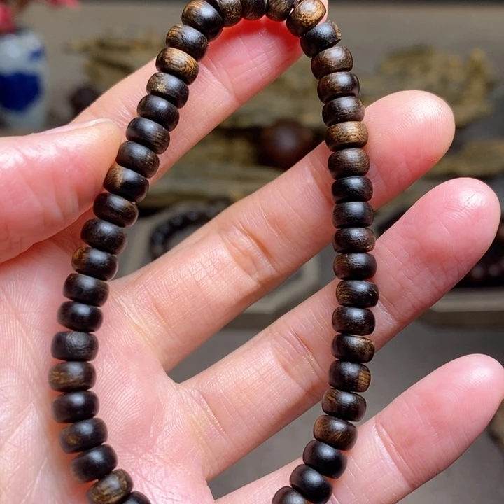 沉香手串越南芽庄紫棋瘤疤算盘珠0.6