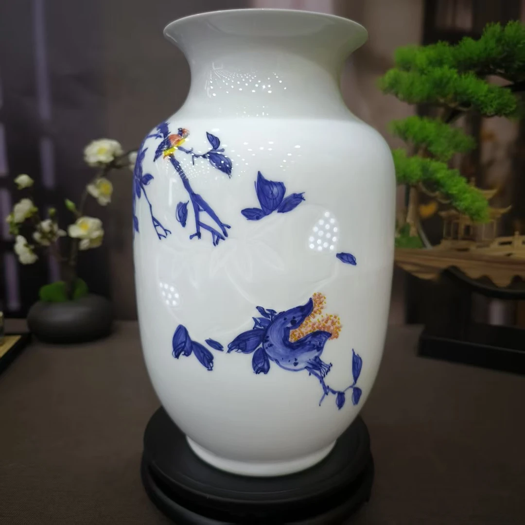 【百善瓷业】青花枝头报喜赏瓶礼盒装-GH