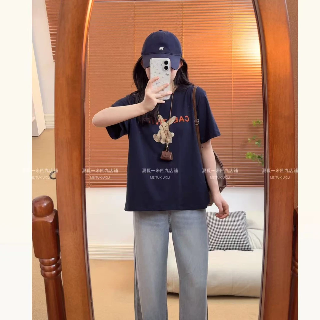 夏上新！夏季正肩短袖兔子t恤女洋气减龄显瘦宽松新款上衣服166