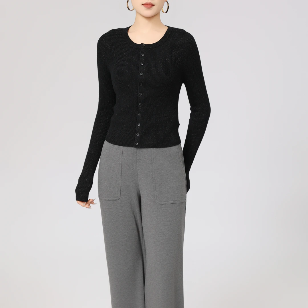 AMASS/阿玛施早春新款开衫上衣时尚质感简约羊毛保暖针织衫548037