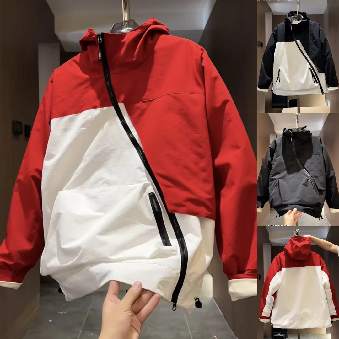秋季新款撞色拼接连帽冲锋衣男女同款轻奢痞帅时尚休闲夹克外套