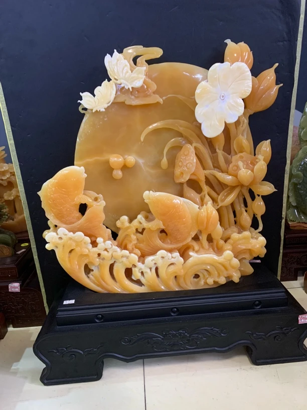 金冻料摆件《荷塘月色》客厅办公室装饰简约时尚现代手工雕刻创意