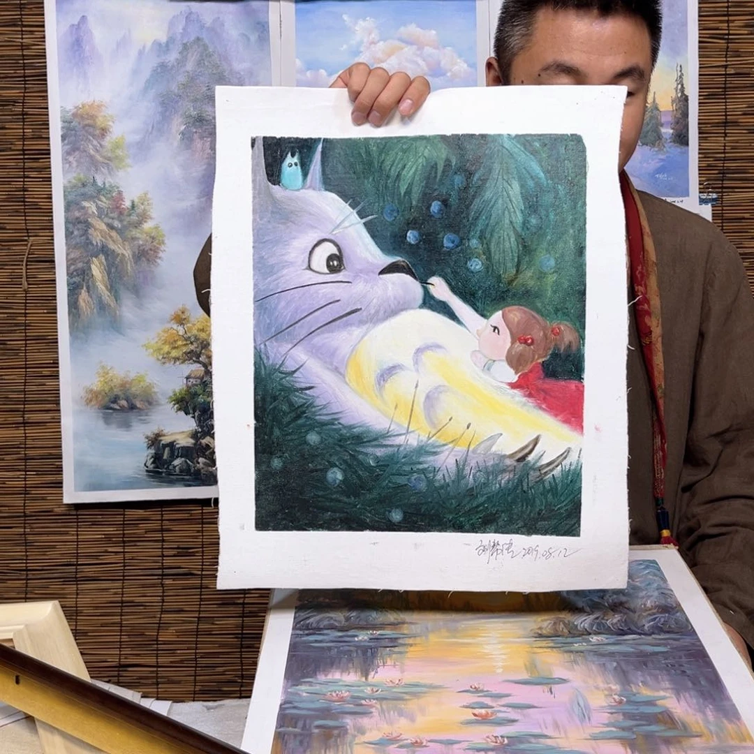 油画行路人小院绘画作品竞拍