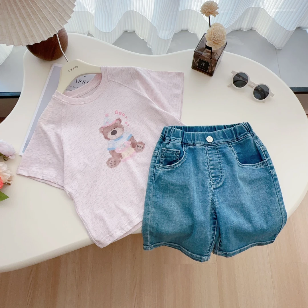 2025夏季新款小清新高级灰色港风卡通小熊T恤 X-25259女童短袖