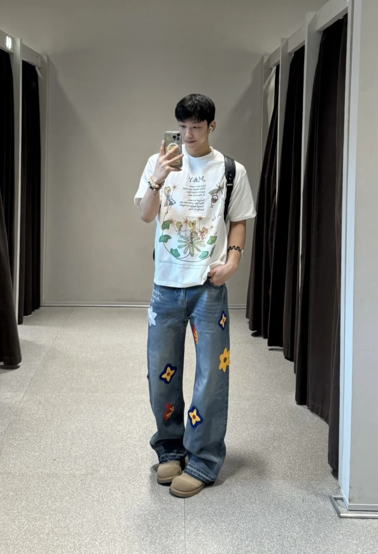 瑕疵！介意勿拍！太好看了吧！某保189！国潮花卉刺绣牛仔裤男女