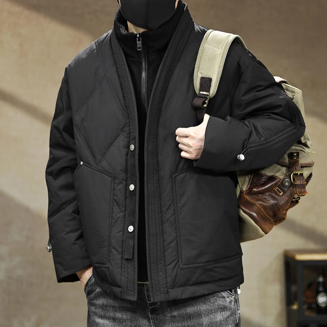 新国标90鸭绒假两件设计立领羽绒服男冬季新款保暖防寒情侣外套潮