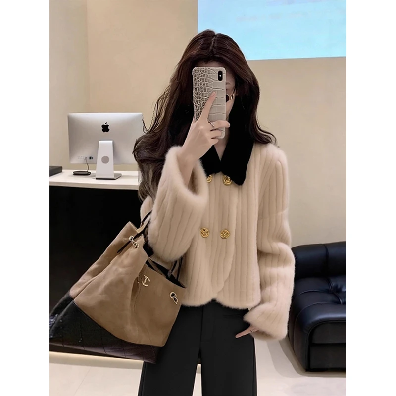 法式气质名媛小香风杏色毛绒外套女冬季新款小个子高级感外穿毛衣