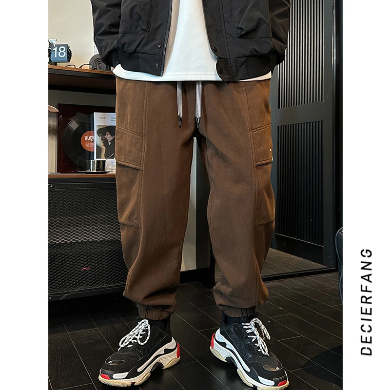 01-326男士工装休闲裤冬季新款潮流宽松直筒阔腿工装裤束脚哈伦裤
