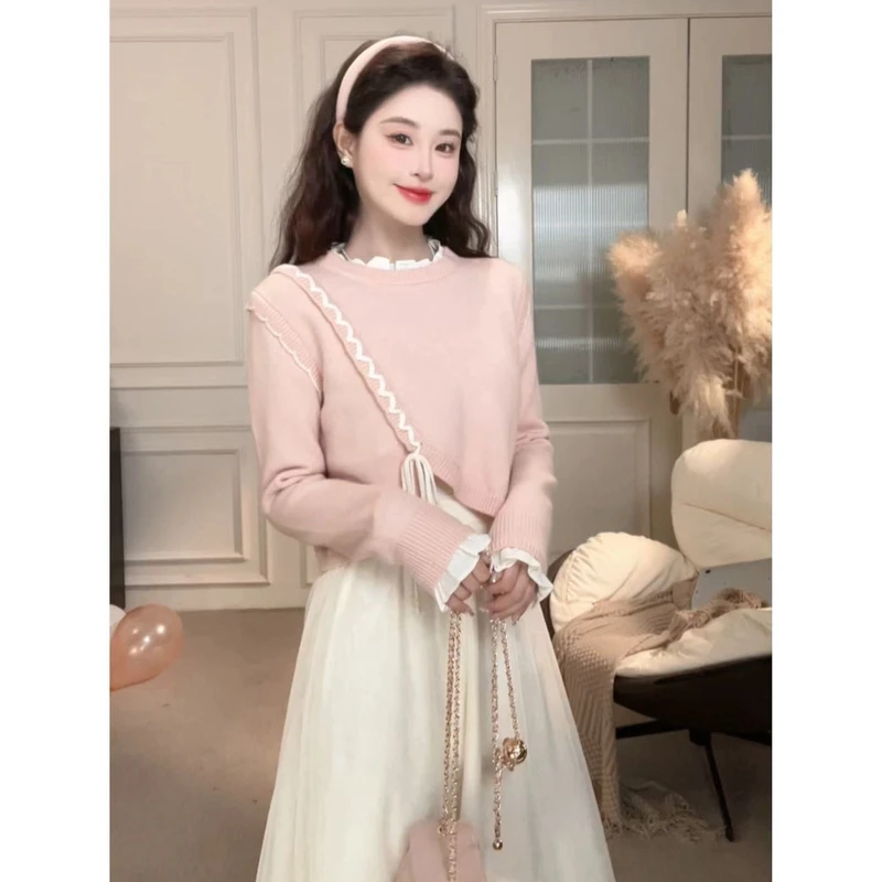 【粉丝福利】鹿向南甜粉少女针织衫吊带裙两件套时尚套装QYM002422